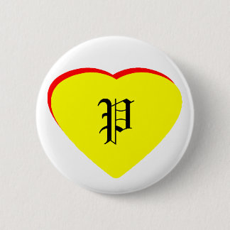 "P" Heart Yellow Red Wedding Invitation The MUSEUM Pinback Button
