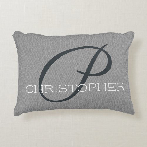 P Initial Personalized Name Black White Gray Accent Pillow