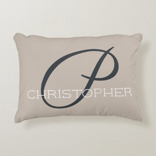 P Initial Personalized Name Neutral Taupe Tan Accent Pillow