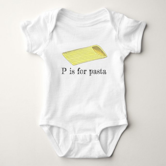 P is for Pasta Italian Food Penne Letter P Foodie Baby Bodysuit (Front)