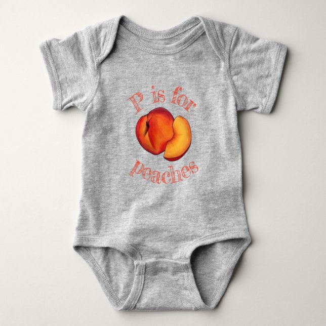 P is for Peach Peaches Ripe Summer Stone Fruit Baby Bodysuit (Front)