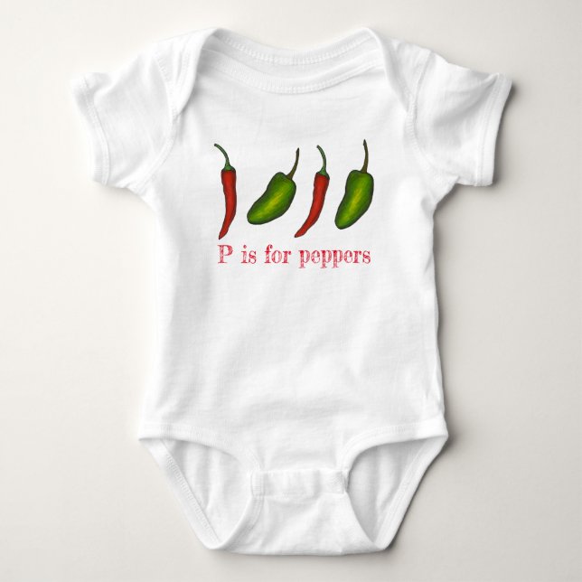 P is for Peppers Chili Jalapeño Veggie Letter P Baby Bodysuit (Front)