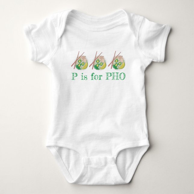 P is for PHO Alphabet Letter Vietnamese Noodles Baby Bodysuit (Front)