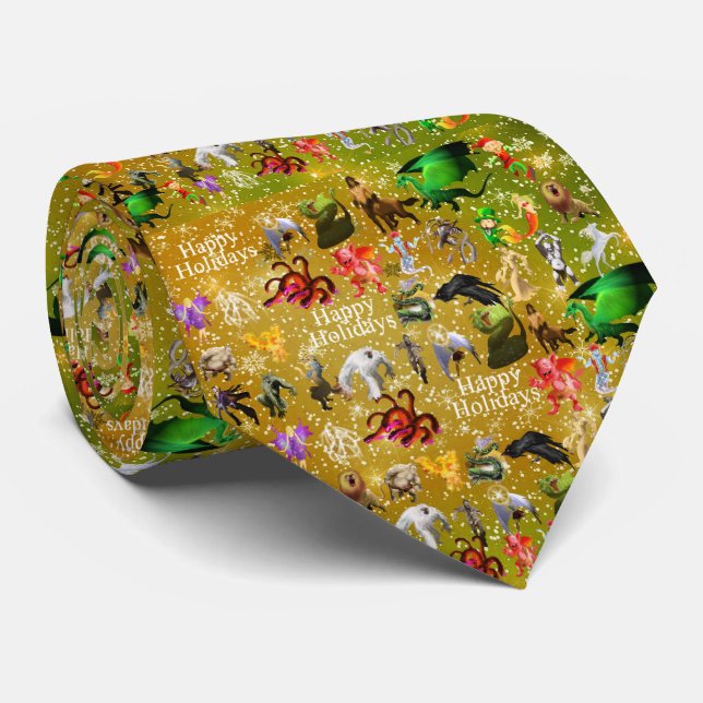 P is for Phoenix Christmas Tie(Gold) Neck Tie (Rolled)