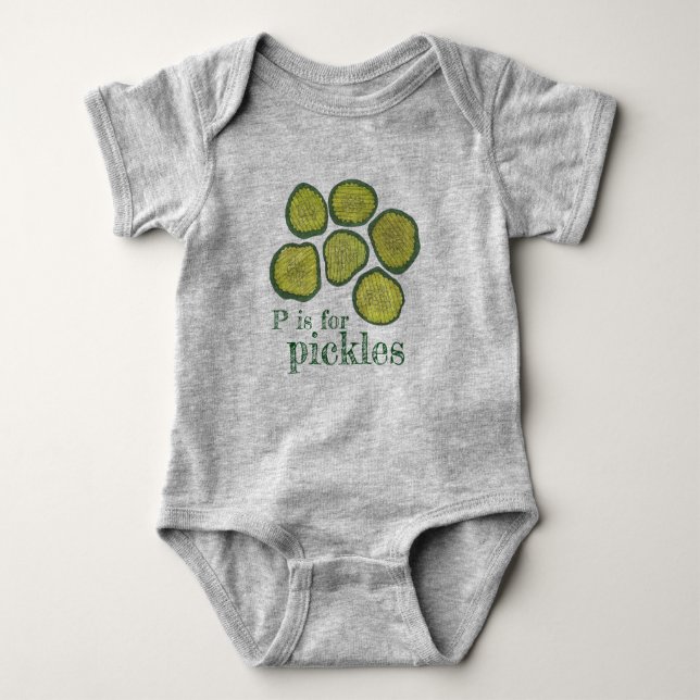 P is for Pickles Green Kosher Dill Pickle Chips Baby Bodysuit (Front)