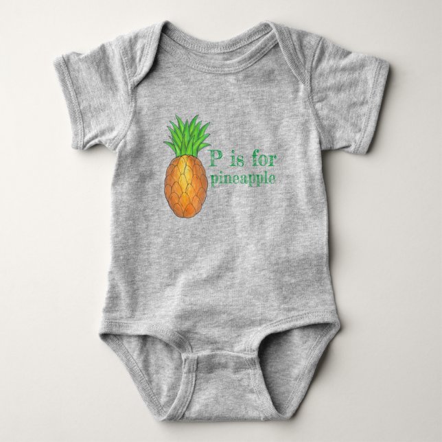 P is for Pineapple Tropical Island Pineapple Fruit Baby Bodysuit (Front)