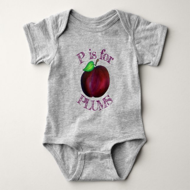 P is for Plums Ripe Summer Purple Plum Fruit Baby Bodysuit (Front)