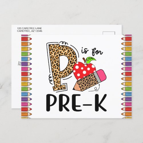 P is for PRE_K Back To School Teacher Postcard