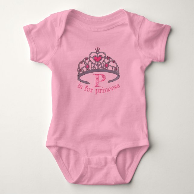 P is for PRINCESS Pretty Pink Tiara Crown Alphabet Baby Bodysuit (Front)