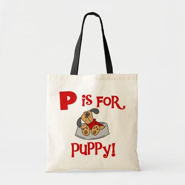 P is for Puppy Tshirts and Gifts Tote Bag (Front)