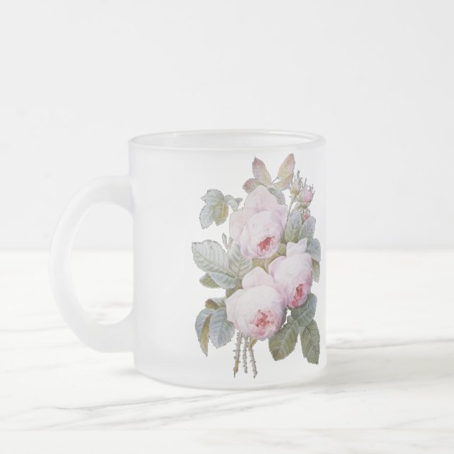 P.J. Redoute Bourbon Rose Bouquet Frosted Glass Coffee Mug (Left)