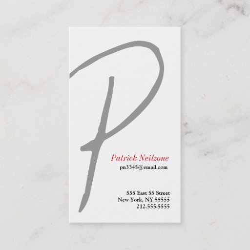 Customizable P Letter Alphabet Business Card Grey