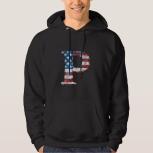 P Letter Initial Monogram Alphabet Patriotic Ameri Hoodie