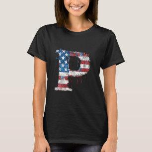 P Letter Initial Monogram Alphabet Patriotic Ameri T-Shirt