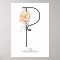 P Letter Monogram Blush Peach Floral Home Decor