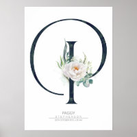 P Letter Monogram White Flowers and Greenery Poster