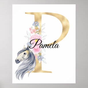 P letter personalized name monogram with horse poster