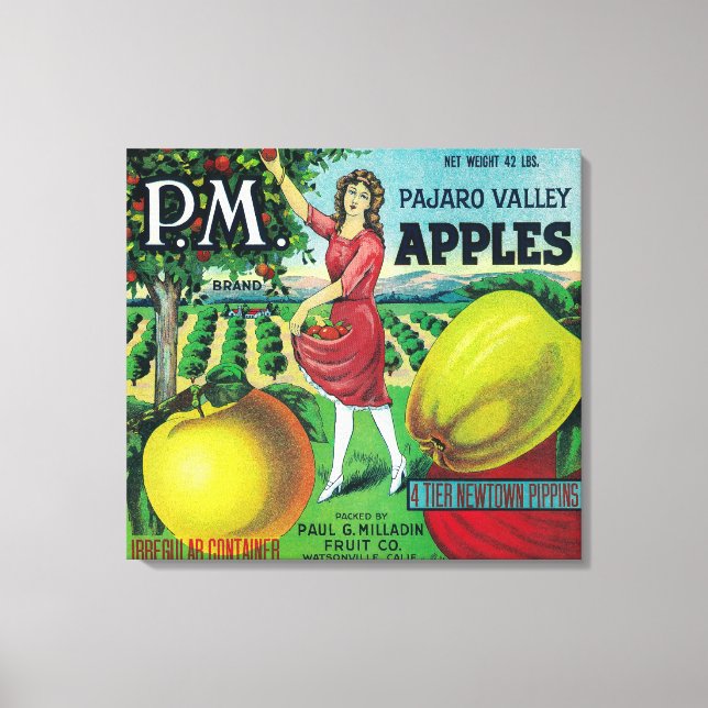 P.M. Apple Crate LabelWatsonville, CA Canvas Print (Front)