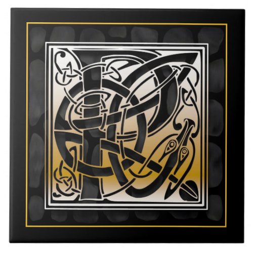 P Monogram Celtic Black Stone Ceramic Tiles