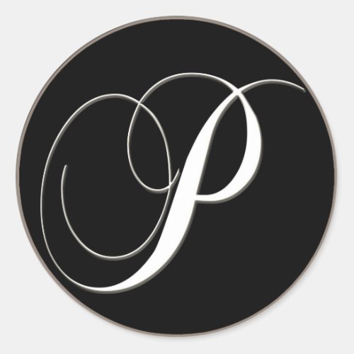 P monogram _ elegant black and white classic round sticker