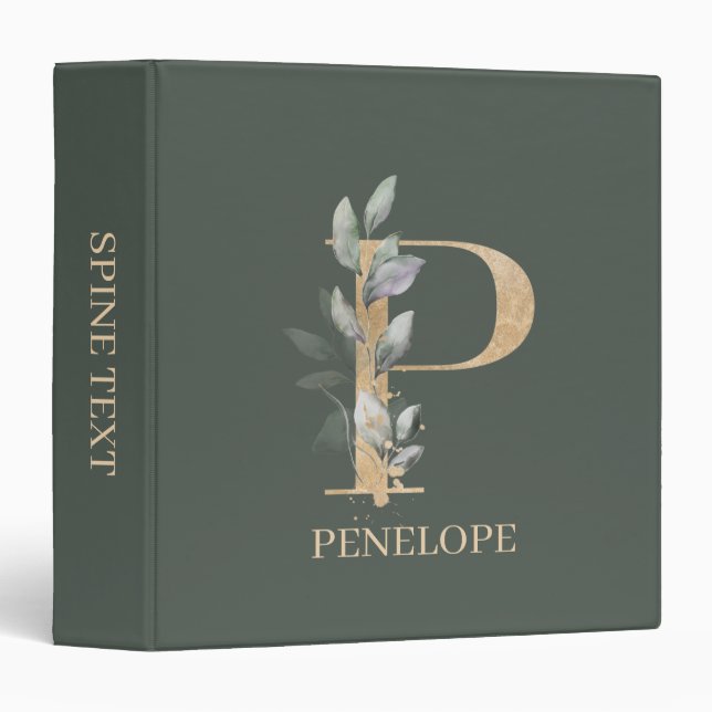 P Monogram Floral Personalized 3 Ring Binder (Front/Spine)