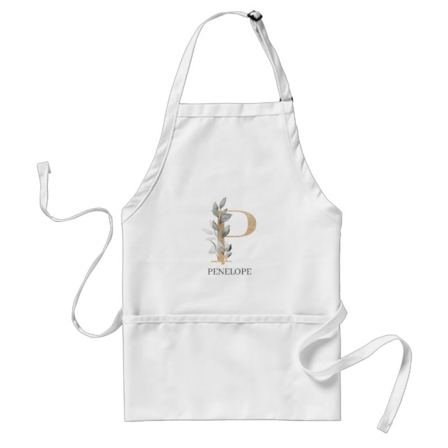 P Monogram Floral Personalized Adult Apron (Front)