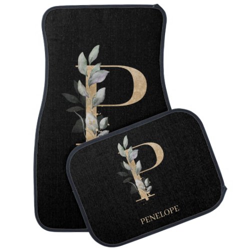 P Monogram Floral Personalized Car Floor Mat