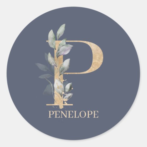 P Monogram Floral Personalized Classic Round Sticker