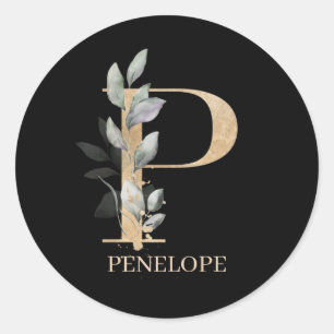 P Monogram Floral Personalized Classic Round Sticker