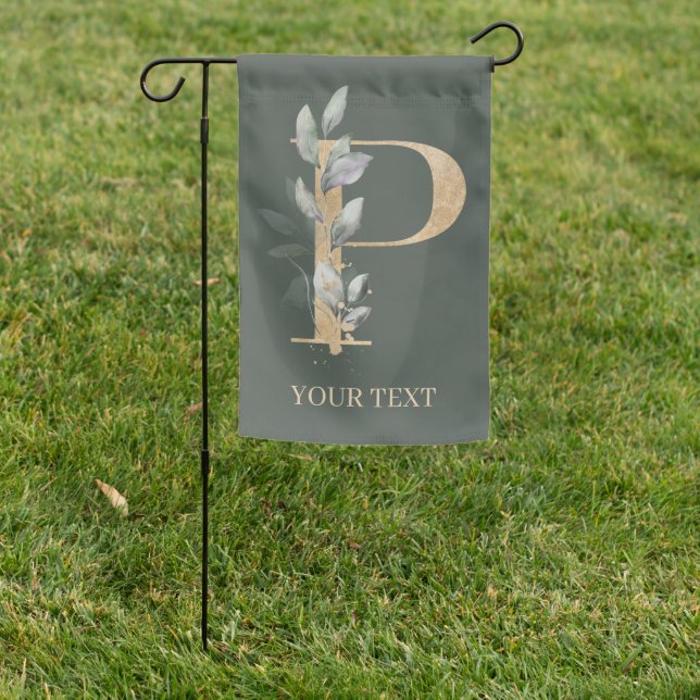 P Monogram Floral Personalized Garden Flag (In SItu)
