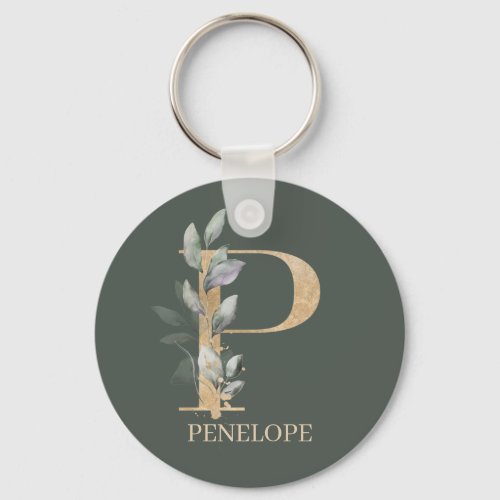 P Monogram Floral Personalized Keychain