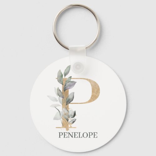 P Monogram Floral Personalized Keychain