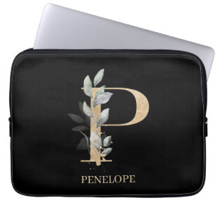 P Monogram Floral Personalized Laptop Sleeve