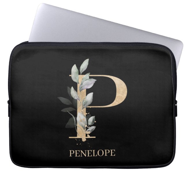 P Monogram Floral Personalized Laptop Sleeve (Front)