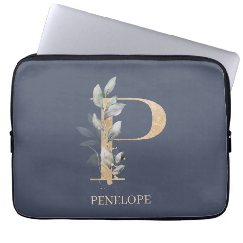 P Monogram Floral Personalized Laptop Sleeve