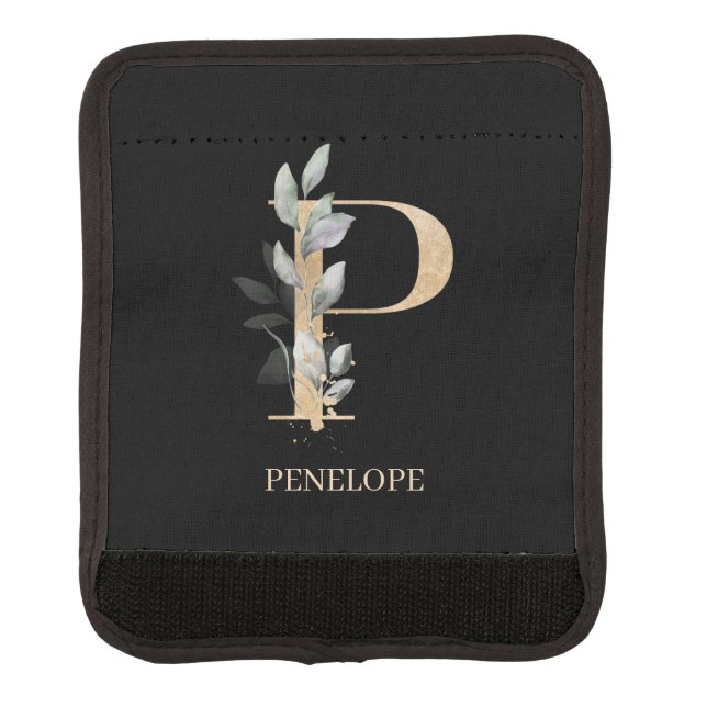 P Monogram Floral Personalized Luggage Handle Wrap (Front)