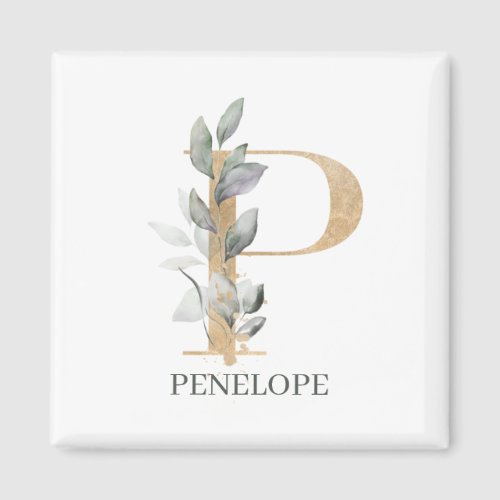 P Monogram Floral Personalized Magnet