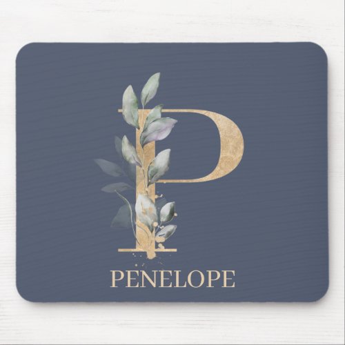 P Monogram Floral Personalized Mouse Pad