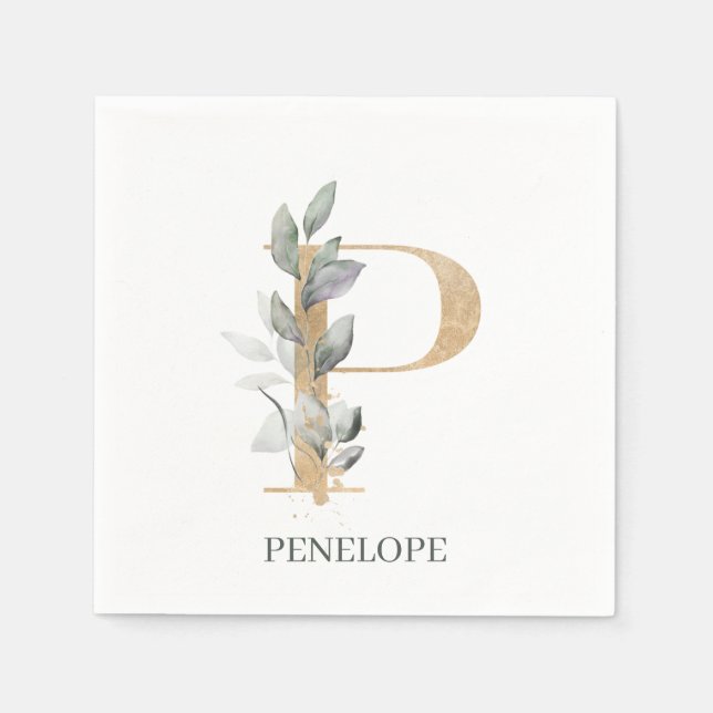 P Monogram Floral Personalized Napkins (Front)