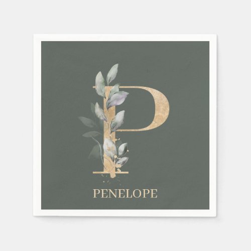 P Monogram Floral Personalized Napkins