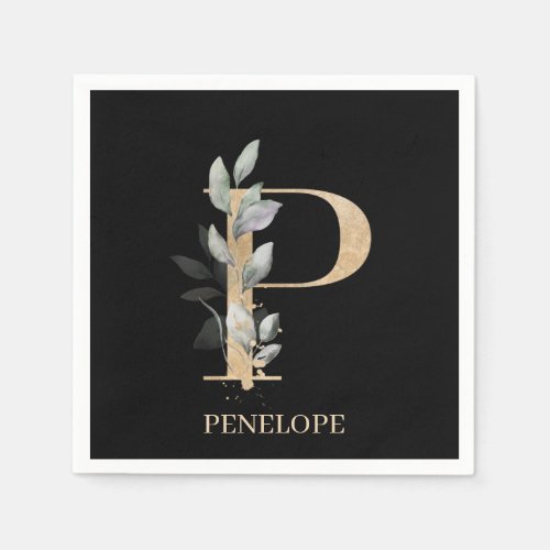 P Monogram Floral Personalized Napkins