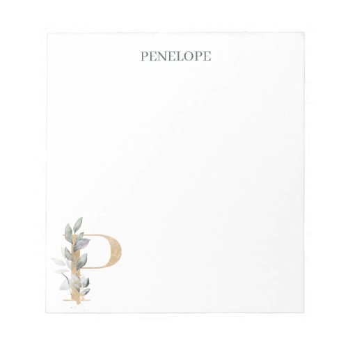 P Monogram Floral Personalized Notepad