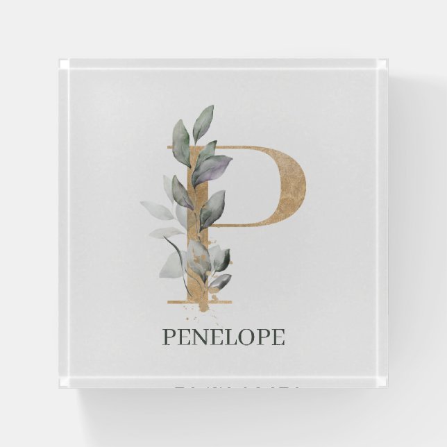 P Monogram Floral Personalized Paperweight (Front)