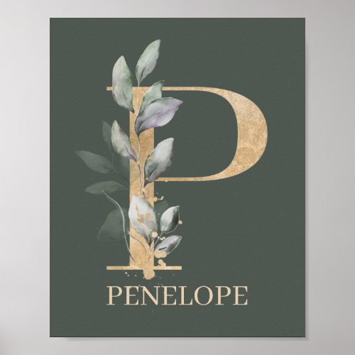 P Monogram Floral Personalized Poster