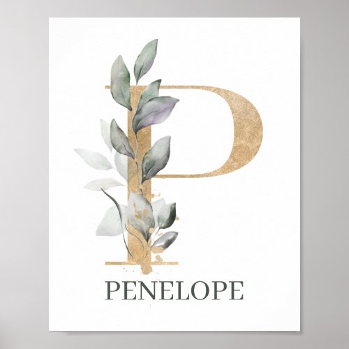 P Monogram Floral Personalized Poster
