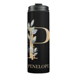 P Monogram Floral Personalized Thermal Tumbler