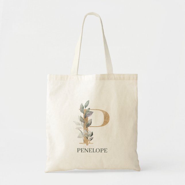P Monogram Floral Personalized Tote Bag (Front)