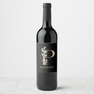 P Monogram Floral Personalized Wine Label