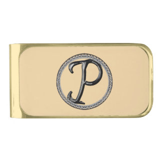 P Monogram Gold Finish Money Clip