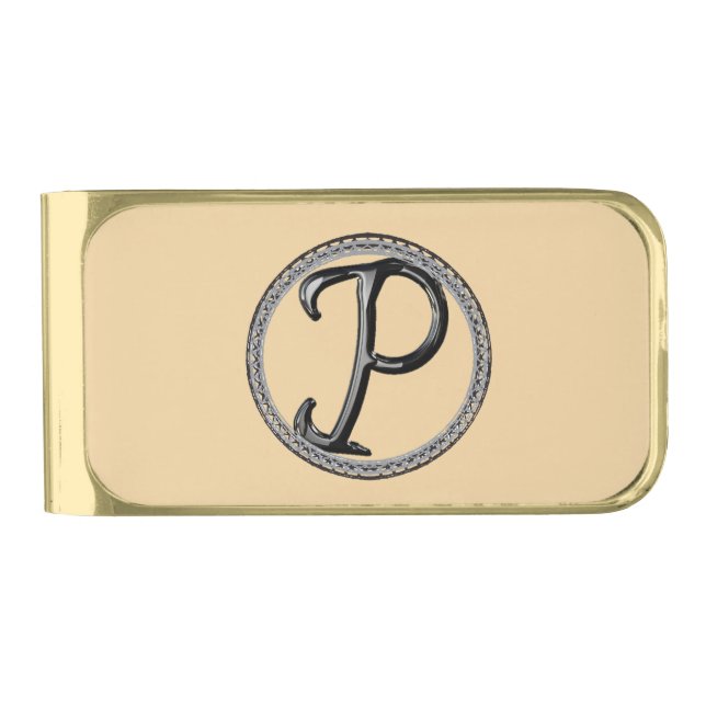 P Monogram Gold Finish Money Clip (Front)